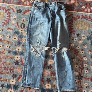 Abercrombie & Fitch Curve Love Ripped Blue Straight Leg Jeans